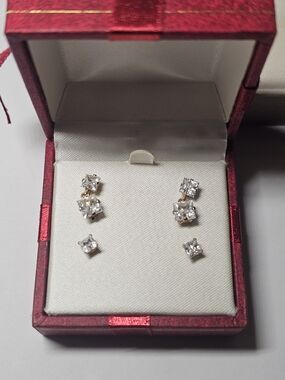 10k Gold Cubic Zirconia Stud and Drop Earring Set -